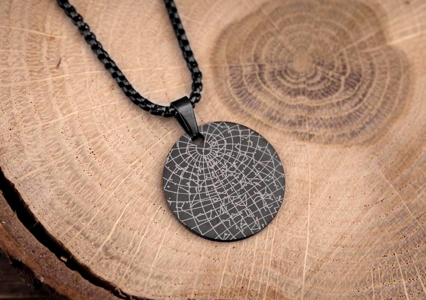 Black Star Map Necklace for Men, Customized Anniversary Gift for Him, Boyfriend Birthday Gift, Personalized Gift for Father or Son, RP.2