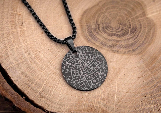 Black Star Map Necklace for Men, Customized Anniversary Gift for Him, Boyfriend Birthday Gift, Personalized Gift for Father or Son, RP.2