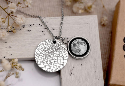 Personalized Moon And Star Map Necklace, Custom Birth Moon Phase By Date Jewelry, Gift For Wife, Birthday Gift For Her, Girlfriend, KP.7
