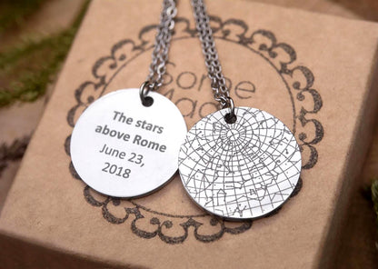 Engraved Custom Star Map By Date Necklace, Wedding, Birthday, Anniversary, Child Birth Event, Date Engraved On Back, Stars Night Sky, KP.4