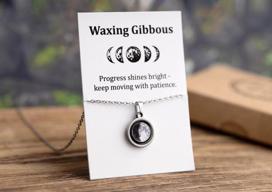 Waxing Gibbous or Any Moon Phase Necklace - Personalized Pendant with Optional Back Engraving and Adjustable Chain - Birthday Gift