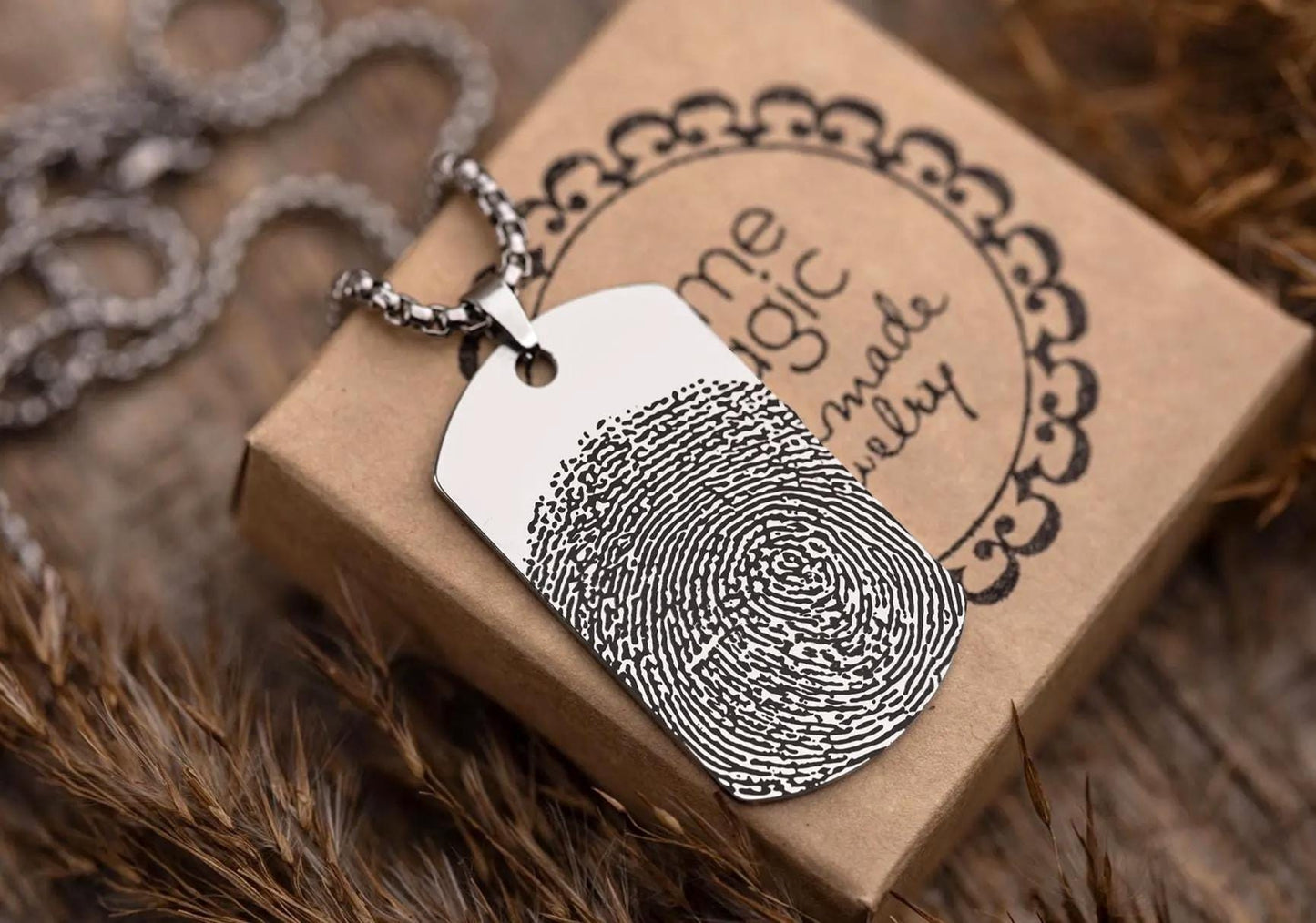 Custom Fingerprint Necklace - Keepsake Jewelry for Him - Sympathy Gift for Loss - Personalized Memorial Pendant in Gift-Ready Packaging C.2