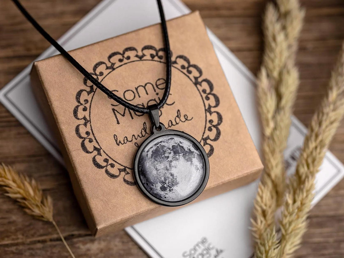 Black Necklace for Men, Custom Moon Phase Pendant for Him, Personalized Anniversary or Birthday Jewelry Gift For Husband or Boyfriend, RP.1