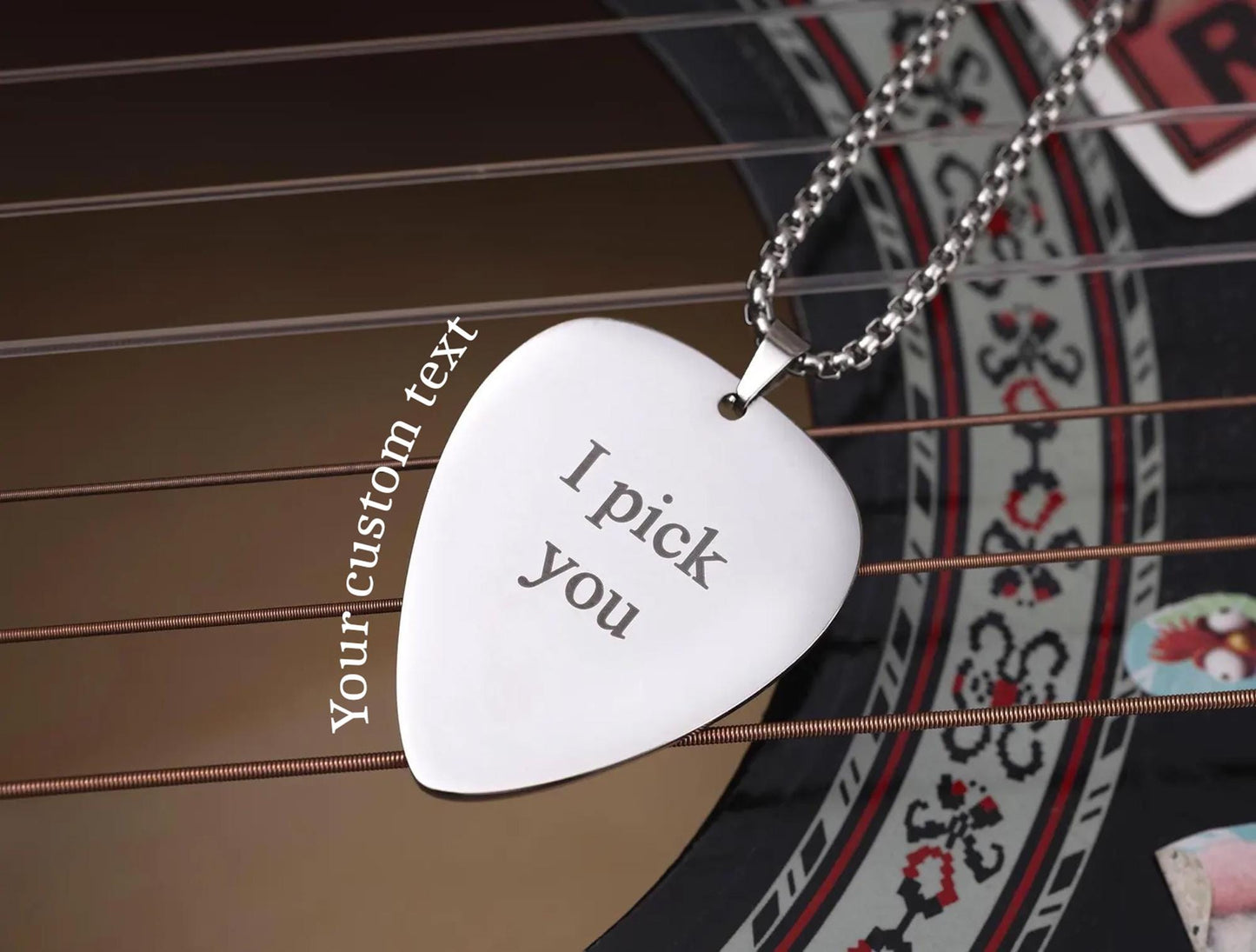 Personalized Guitar Pick Necklace with Custom Words - Gift For Musician or Music Lover Gift, Gift for Boyfriend or Girlfriend, KP.2/C.2