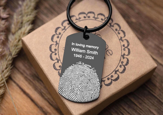 Mom Memorial Gift Keychain with Fingerprint and Handwriting, Sympathy Keepsake Gift, Engraved Custom Keyring, Personalized Grief Gift, C.2