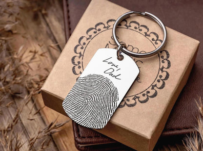 Fingerprint Keepsake Keychain with Handwriting, Fathers Day Keepsake, Custom Memorial Gift, Loss of Father or Mother Personalized Gift, C.2