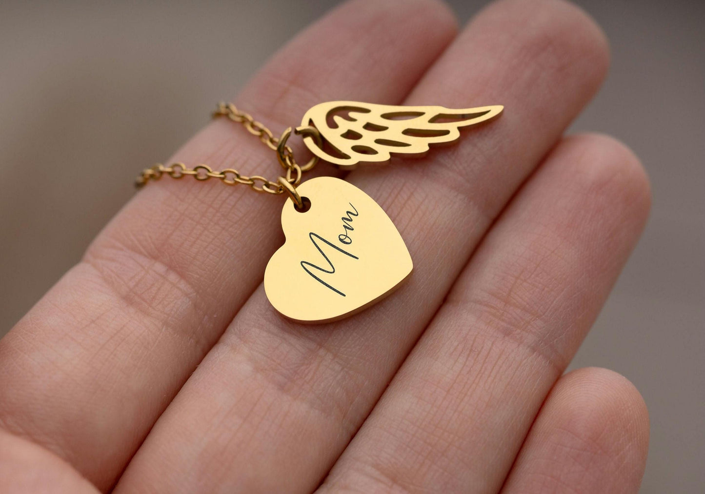 Memorial Heart Necklace with Custom Text Angel Wing, Loss of Mother or Father Remembrance Gift, Personalized Grief or Bereavement Gift, KP.2