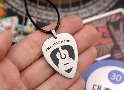 Any Logo, Band Name or Custom Song Lyrics on Guitar Pick Necklace - Personalized Gift for Boyfriend, Girlfriend or Music Lover, KP.2/C.2