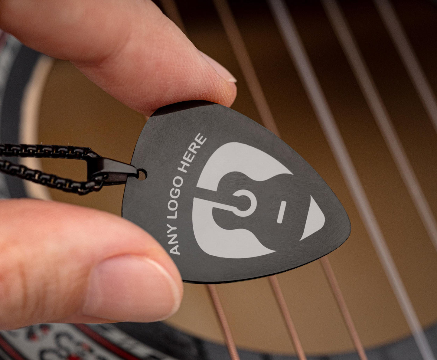 Any Logo, Band Name or Custom Song Lyrics on Guitar Pick Necklace - Personalized Gift for Boyfriend, Girlfriend or Music Lover, KP.2/C.2