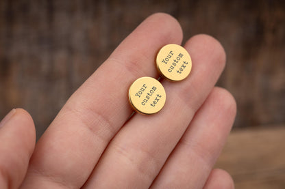 Personalized Stud Earrings, Silver Studs with Custom Text, Laser Engraved Jewelry for Him or Her, Boyfriend or Girlfriend Birthday Gift AU.2