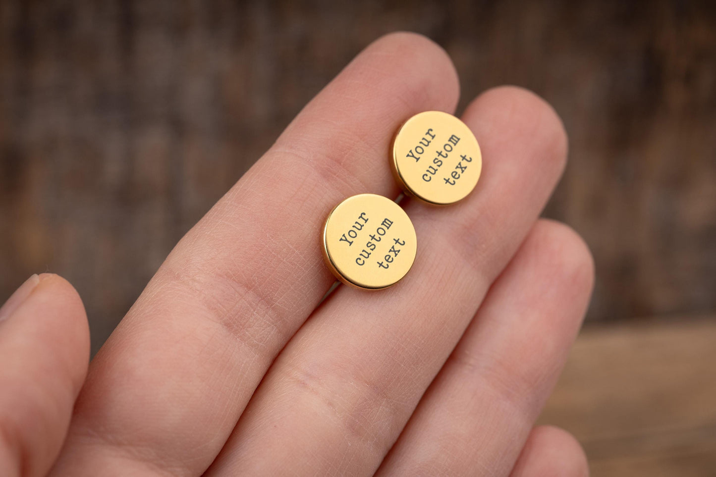 Custom Text Stud Earrings, Personalized Custom Words Studs, Laser Engraved Jewelry for Him or Her, Birthday Gift for Women or Men, AU.2
