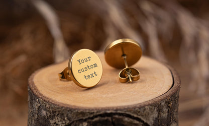 Personalized Stud Earrings, Silver Studs with Custom Text, Laser Engraved Jewelry for Him or Her, Boyfriend or Girlfriend Birthday Gift AU.2