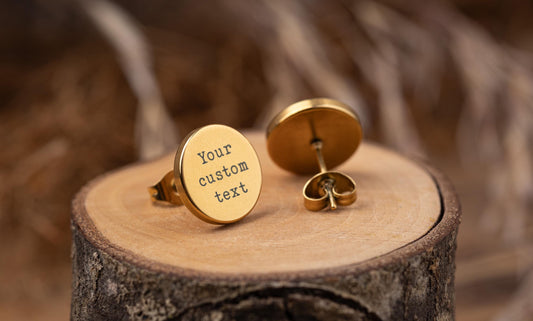 Custom Stud Earrings with Your Text, Personalized Studs for Women or Men, Laser Engraved Jewelry for Him or Her, Birthday Gift for Mom, AU.2