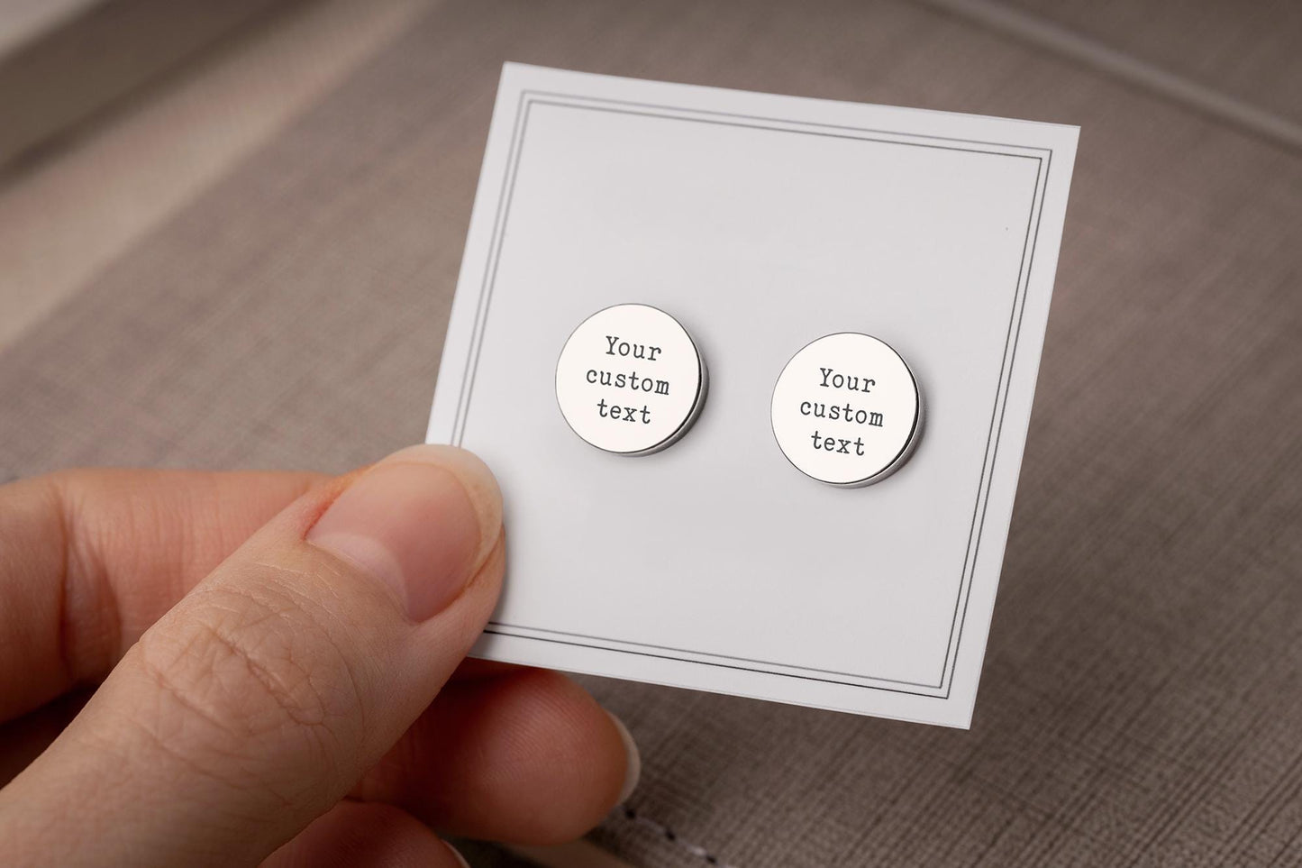Studs with Custom Text, Personalized Stud Earrings for Him or Her, Laser Engraved Jewelry for Women or Men, Girlfriend Birthday Gift, AU.2
