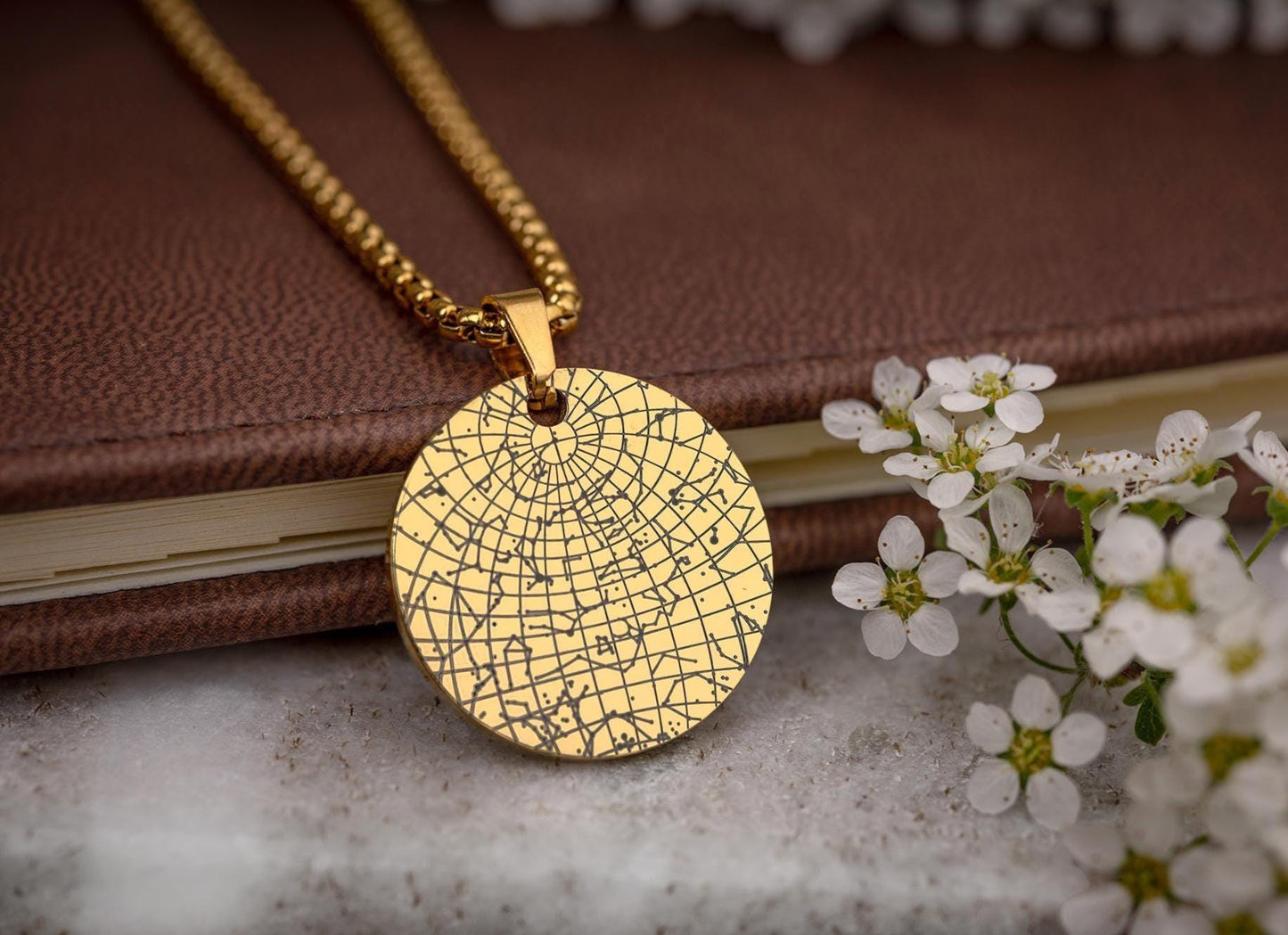 Custom Star Map Gold Necklace for Women, Personalized Anniversary Gift for Girlfriend or Wife, Birthday Jewelry Gift For Her, RP.2
