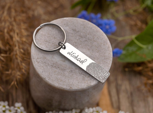 Memorial Fingerprint and Handwriting Keychain Funeral Gift, Laser Engraved Custom Signature Keyring, Personalized Grief Keepsake, C.2