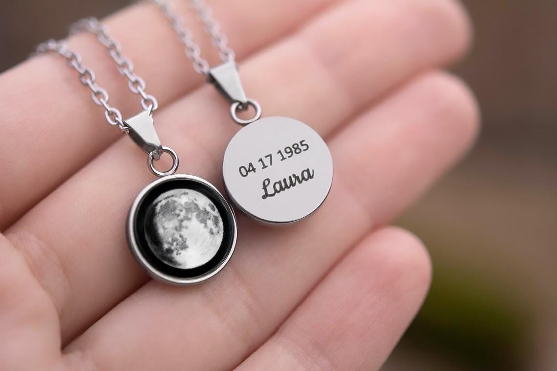 Custom Moon Phase Necklace, Personalized Jewelry, Birthday Gift for Women, Engraved Anniversary Gift for Her, Gift for Mom, KP.7