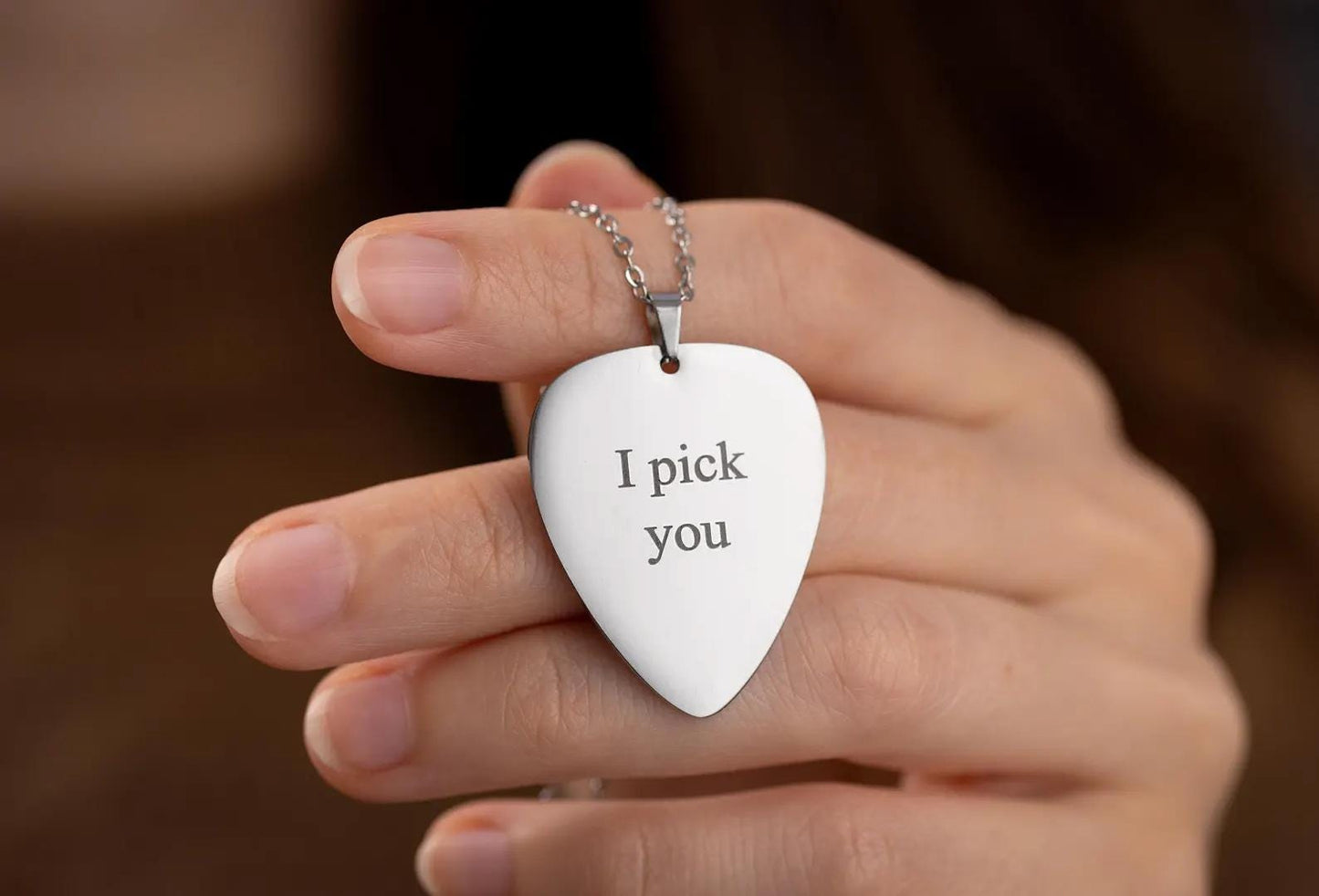 When Words Fail, Music Speaks - or Any Custom Text Guitar Pick Necklace for Boyfriend, Girlfriend, Musician, Music Lover Gift, KP.2/C.2