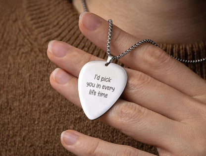 When Words Fail, Music Speaks - or Any Custom Text Guitar Pick Necklace for Boyfriend, Girlfriend, Musician, Music Lover Gift, KP.2/C.2