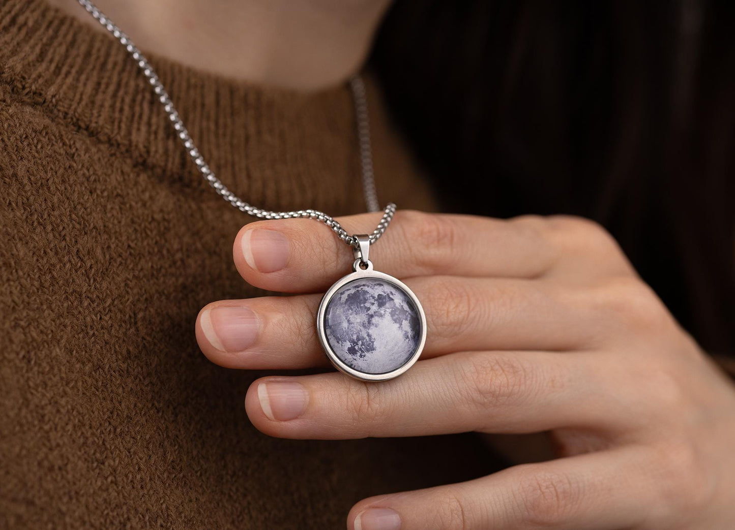 Moon Necklace for Men with Custom Lunar Phase from Your Special Date, Personalized Jewelry - Birthday or Anniversary Gift for Him, RP.1