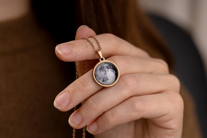 Custom Moon Phase Necklace for Women - Personalized Birthday or Anniversary Gift for Her - Engraved Date, Name, or Initial on the Back, KP.7