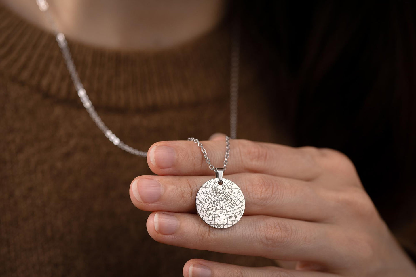 Engraved Star Map by Date Necklace, Custom Globe Stars Engraved Necklace, Personalized Birthday Gift for Her, Rose Gold Silver Black, KP.4