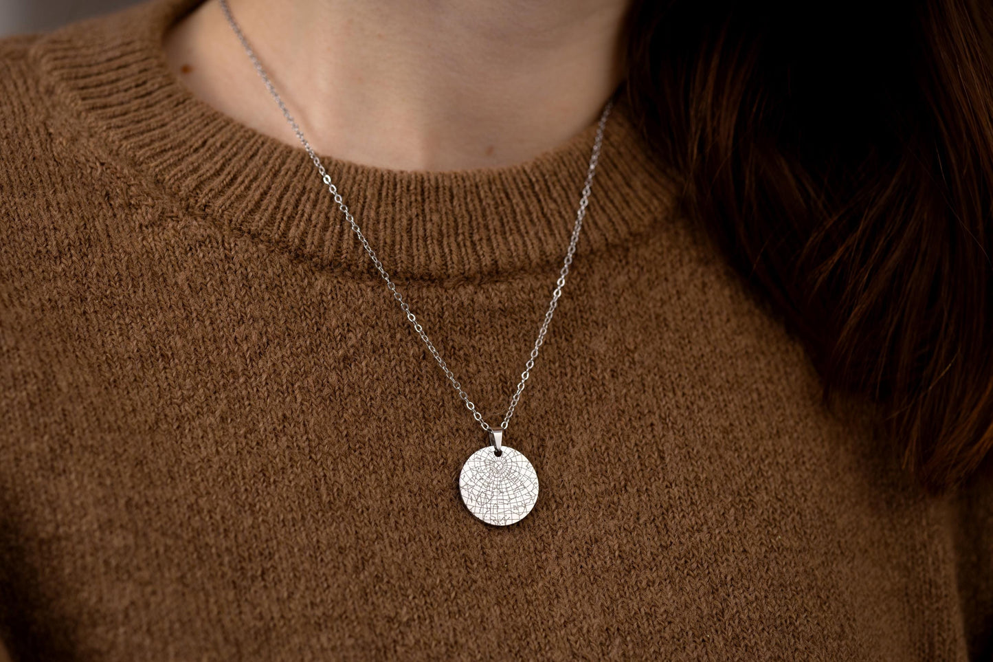 Engraved Star Map by Date Necklace, Custom Globe Stars Engraved Necklace, Personalized Birthday Gift for Her, Rose Gold Silver Black, KP.4