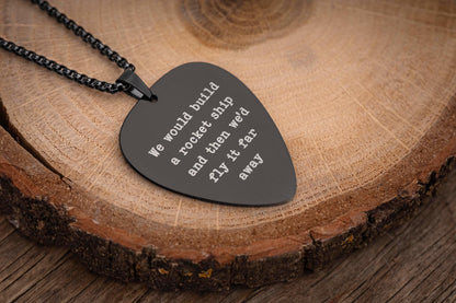 Personalized Black Guitar Pick Necklace For Musician or Music Lover, Custom Birthday or Anniversary Boyfriend or Girlfriend Gift, KP.2/RP.2