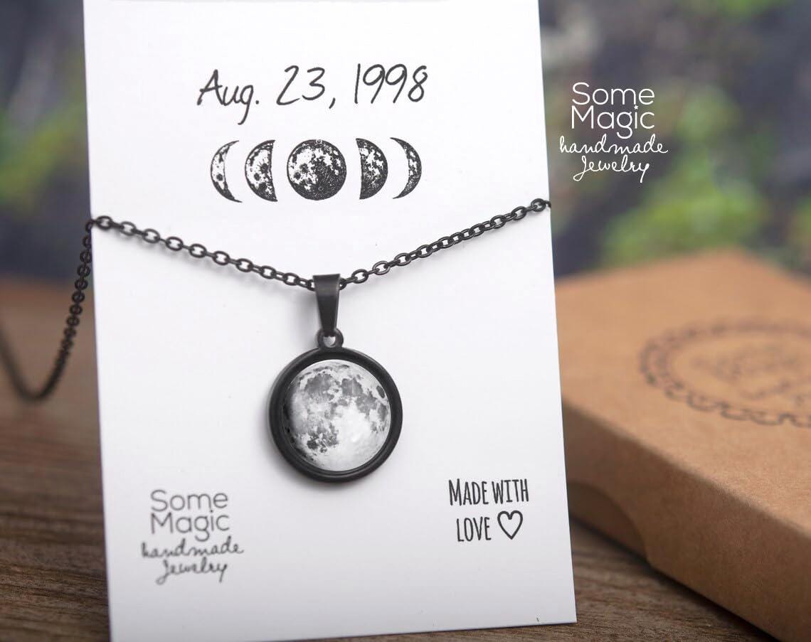 Custom Star Map & Moon Phase Necklace, Jewelry Birthday Gift for Women, Anniversary Gift for Her, Engraved Silver or Gold Pendant, KP.7