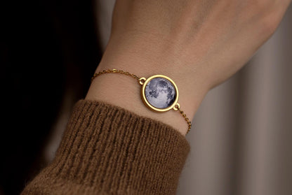 Double Sided Moon Bracelet, Custom Moon Phase Bracelet, Engraved Star Map By Date, Personalized Birthday Gift For Women, Anniversary, AP.1