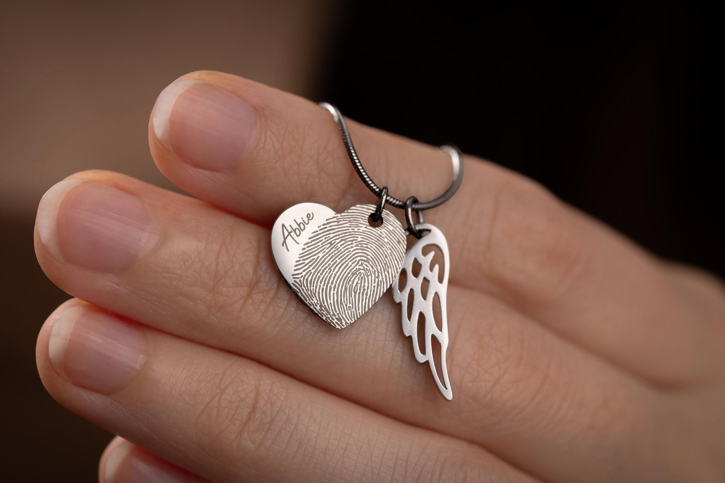 Personalized Heart Necklace with Fingerprint and Name, Grief Keepsake Gift for Loss Mother, Memorial Thumbprint Sympathy Jewelry, C.2