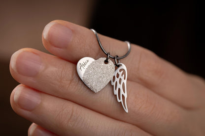 Personalized Heart Necklace with Fingerprint and Name, Grief Keepsake Gift for Loss Mother, Memorial Thumbprint Sympathy Jewelry, C.2