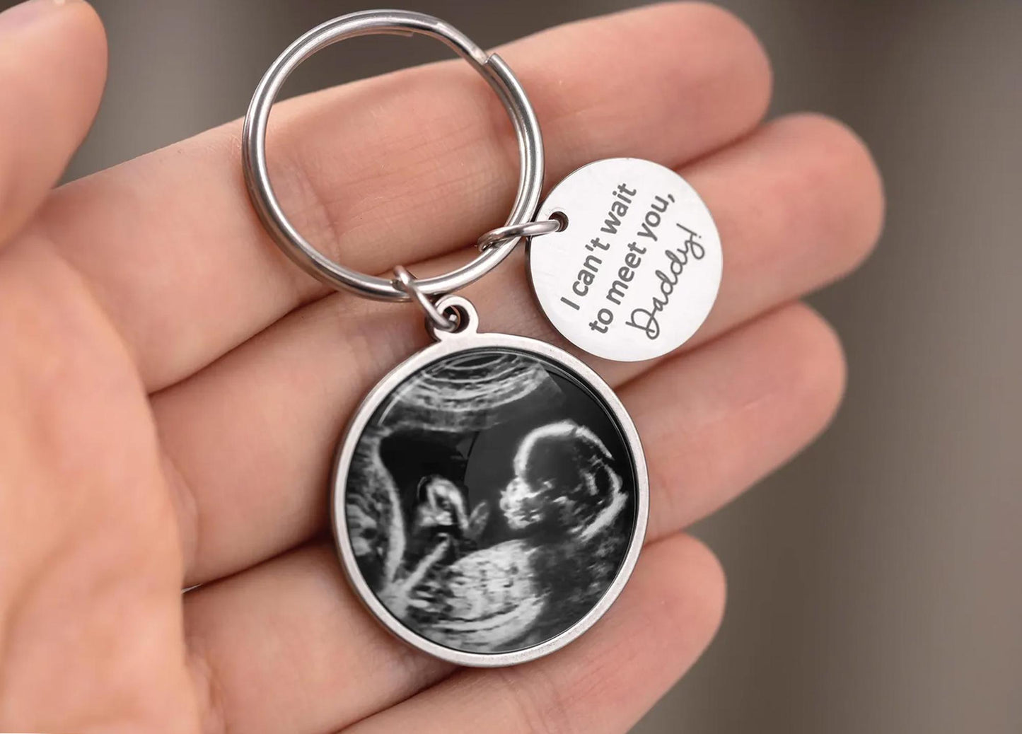 Baby Ultrasound Pregnancy Gifts for New Daddy to Be Keychain with Custom Ultrasound Scan Picture Personalized Keyring for Expecting Dad C.1