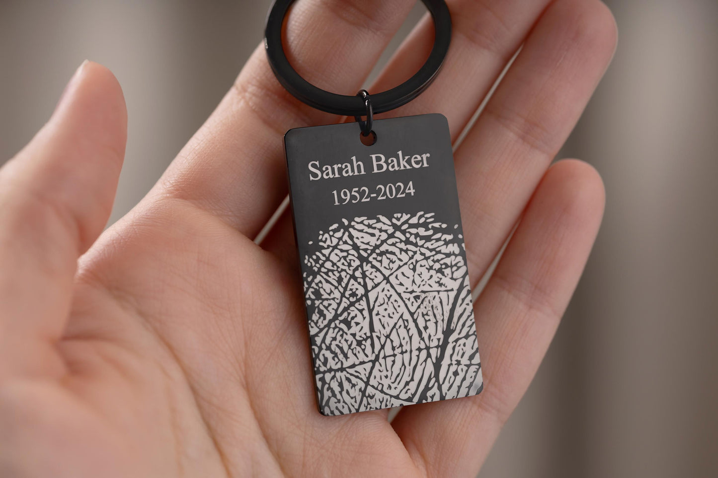 Memorial Keychain with Actual Thumbprint - Personalized Fingerprint Remembrance Gift - Custom Engraved Keyring for Loss of Father, C.2