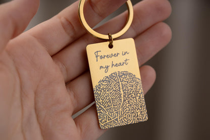 Memorial Keychain with Actual Thumbprint - Personalized Fingerprint Remembrance Gift - Custom Engraved Keyring for Loss of Father, C.2