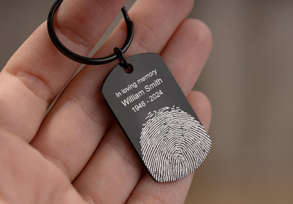 Fingerprint Keepsake Keychain with Handwriting, Fathers Day Keepsake, Custom Memorial Gift, Loss of Father or Mother Personalized Gift, C.2