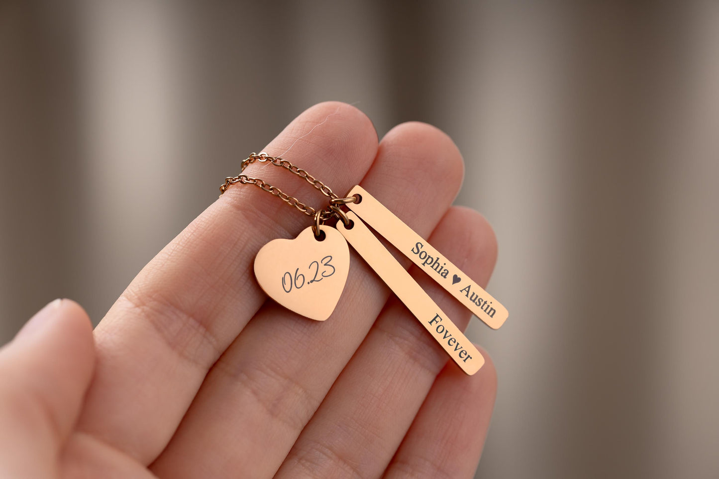 Custom Mom Jewelry with Kids Names, Personalized Multiple Charm Necklace with Engraved Heart and Bar Pendants for Women, Gift for Her, KP.2