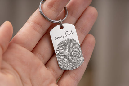 Mom Memorial Gift Keychain with Fingerprint and Handwriting, Sympathy Keepsake Gift, Engraved Custom Keyring, Personalized Grief Gift, C.2