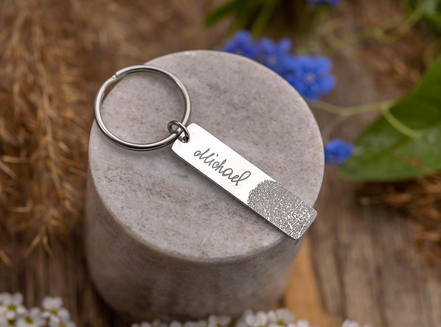 Actual Fingerprint and Handwriting Memorial Keychain, Laser Engraved Custom Signature Keyring, Personalized Grief Gift with Inscription, C.2