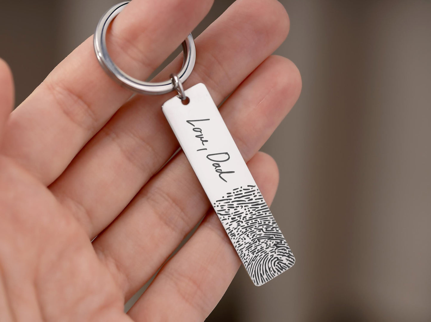 Actual Fingerprint and Handwriting Memorial Keychain, Laser Engraved Custom Signature Keyring, Personalized Grief Gift with Inscription, C.2