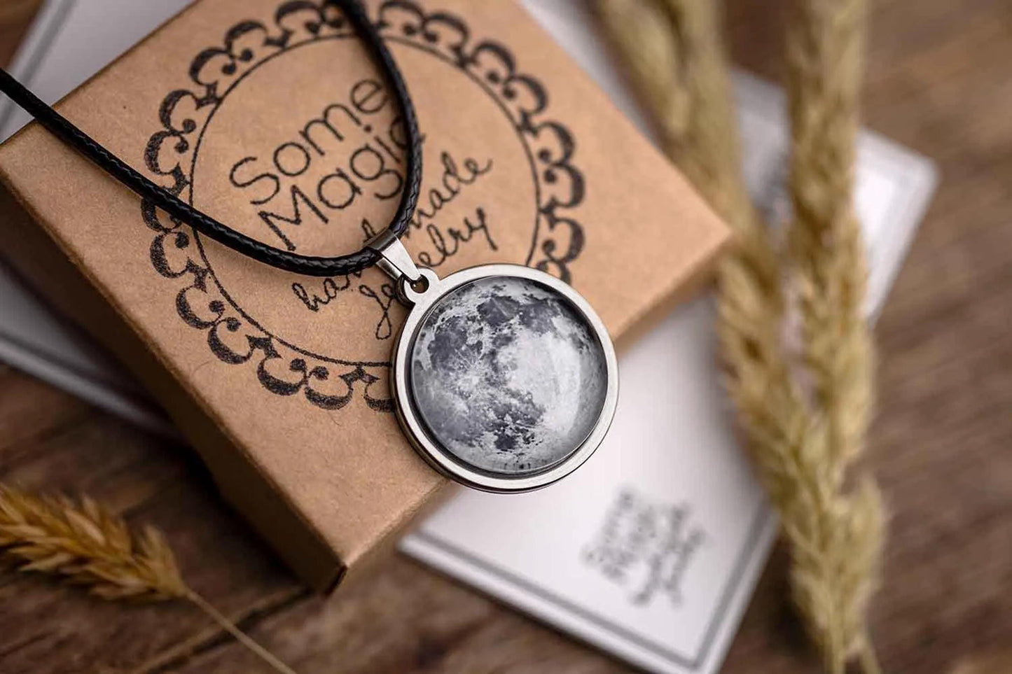Black Necklace for Men, Custom Moon Phase Pendant for Him, Personalized Anniversary or Birthday Jewelry Gift For Husband or Boyfriend, RP.1