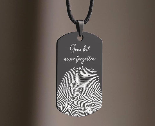 Memorial Fingerprint Necklace for Men, Personalized Grief Gift for Him, Loss Of Father or Mother Keepsake, Custom Dog Tag Pendant, C.2