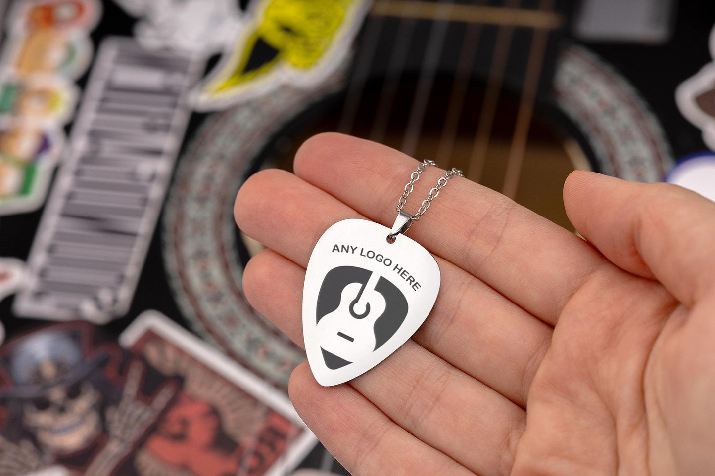 Guitar Necklace with Any Logo or Text - Song Lyrics, Band Name, Custom Words - Personalized Gift for Boyfriend, Girlfriend, KP.2/C.2