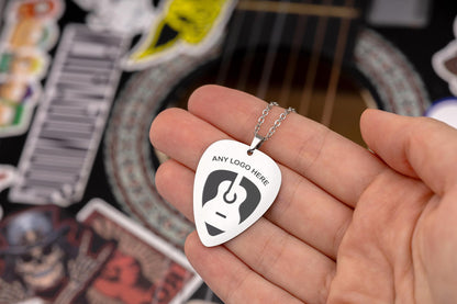 Guitar Necklace with Any Logo or Text - Song Lyrics, Band Name, Custom Words - Personalized Gift for Boyfriend, Girlfriend, KP.2/C.2