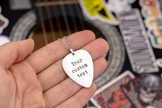 Guitar Pick Necklace with Custom Text or Favorite Song Lyrics - Personalized Gift for Musician, Boyfriend or Girlfriend, KP.2/C.2