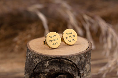 Personalized Stud Earrings, Silver Studs with Custom Text, Laser Engraved Jewelry for Him or Her, Boyfriend or Girlfriend Birthday Gift AU.2