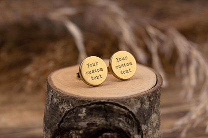 Studs with Custom Text, Personalized Stud Earrings for Him or Her, Laser Engraved Jewelry for Women or Men, Girlfriend Birthday Gift, AU.2