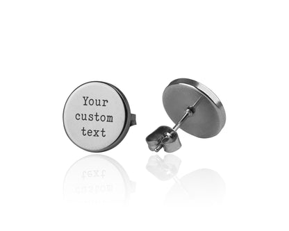 Custom Text Stud Earrings, Personalized Custom Words Studs, Laser Engraved Jewelry for Him or Her, Birthday Gift for Women or Men, AU.2