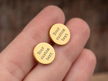 Studs with Custom Text, Personalized Stud Earrings for Him or Her, Laser Engraved Jewelry for Women or Men, Girlfriend Birthday Gift, AU.2