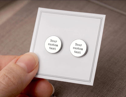 Personalized Stud Earrings, Silver Studs with Custom Text, Laser Engraved Jewelry for Him or Her, Boyfriend or Girlfriend Birthday Gift AU.2